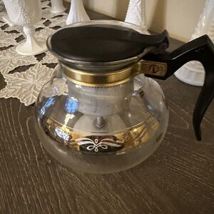 Cory Vintage Elegant Glass Coffee Percolator with Black Handle and Gold Trim